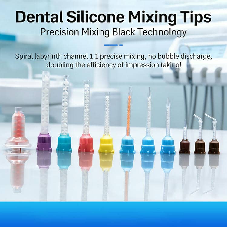 Dental disposable silicone rubber mixing tip, stirrer tip, delivery tip, intraoral injection tip, impression material mixing tip